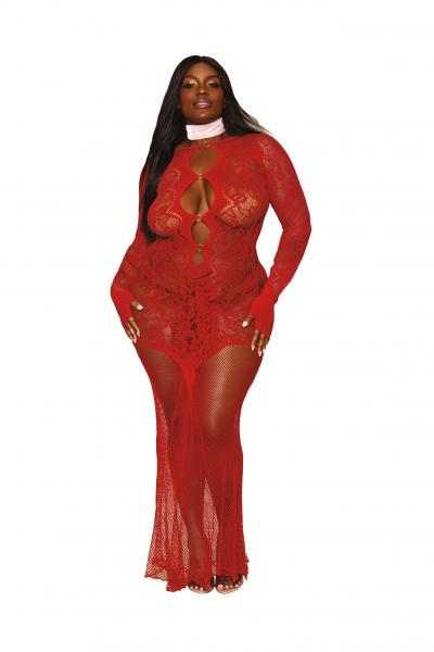 Floral Lace Bodystocking Gown Ruby Q/s