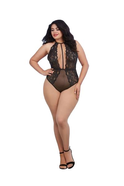 Stretch Lace Mesh Teddy Diamond Black O/S Queen | SexToy.com