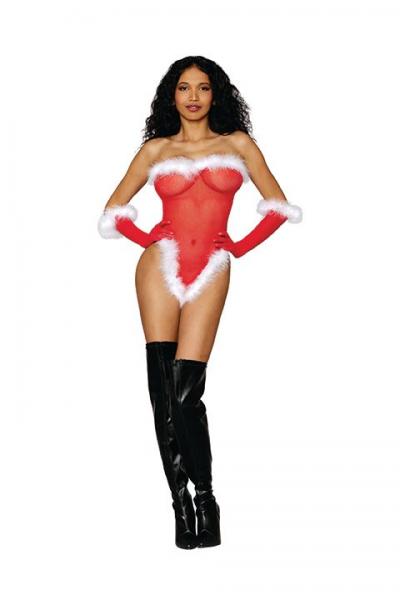 Naughty List Seamless Fishnet Santa Teddy Lipstick Red Os