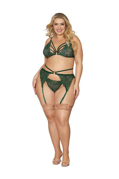 Metallic Stretch Lace 3pc Set Evergreen Q/s