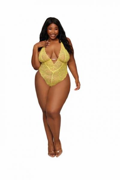 Stretch Lace Teddy & Organza Rosette Harness Set Citrus Q/s