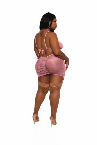 Iridescent Lurex Mesh Garter Slip & G-string Set Milkshake Pink Q/s