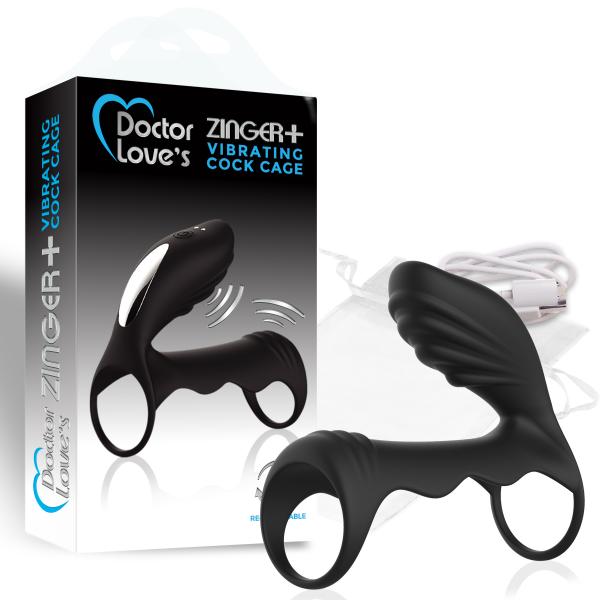 Doctor Love Zinger+ Vibrating Rechargeable Cock Cage Black | SexToy.com