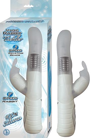 Magic Rabbit Tickler Silicone Vibe Waterproof White 8.5 Inch | SexToy.com