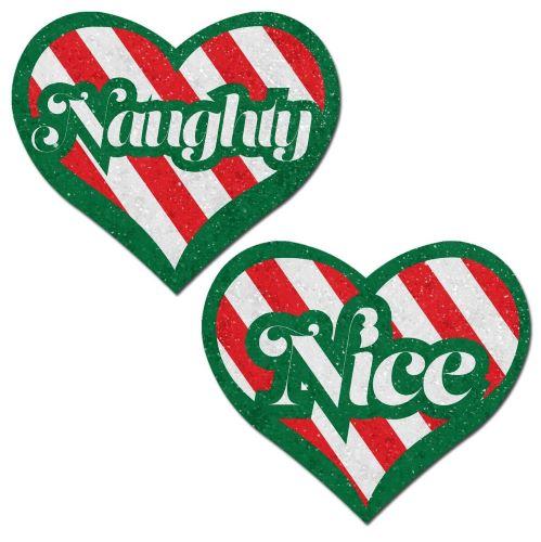 Pastease Naughty & Nice Heart Green, Red & White Velvet Pasties | SexToy.com