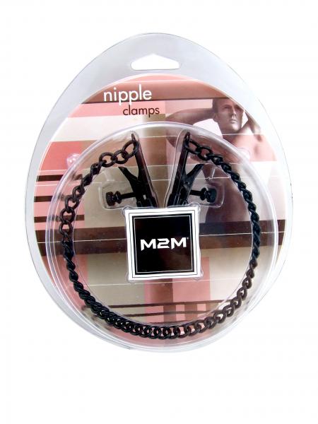 M2M Nipple Clamps Alligator Ends With Chain Black