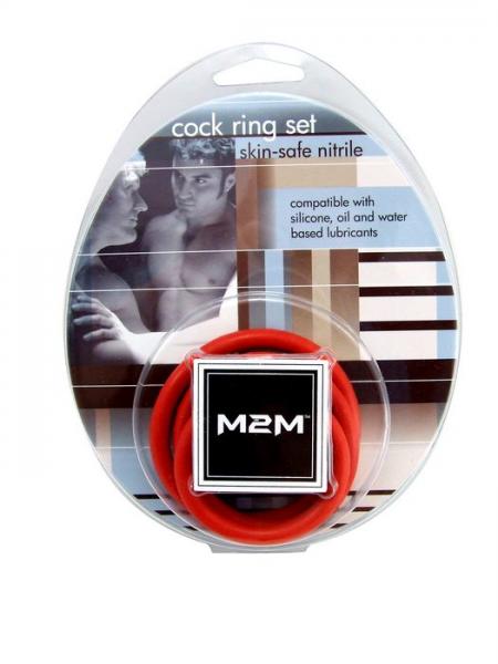 M2M Cock Ring Nitrile 3 Pieces Set Red