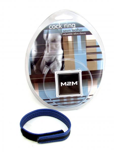 M2M Leather Velcro Cock Ring Black Blue