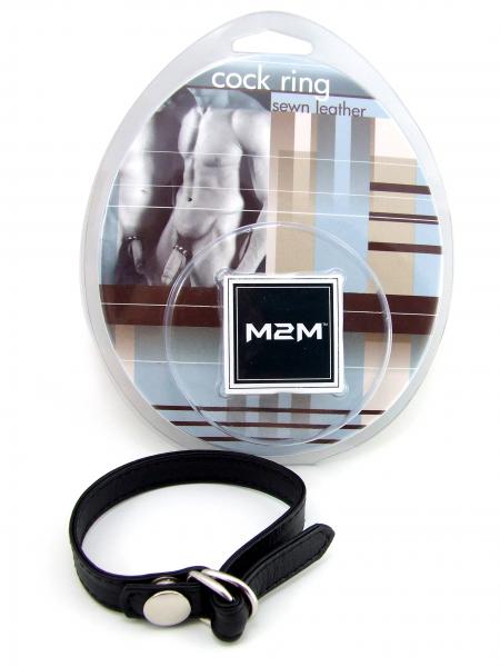 M2M Cock Ring Leather D-Ring Snap Release Black