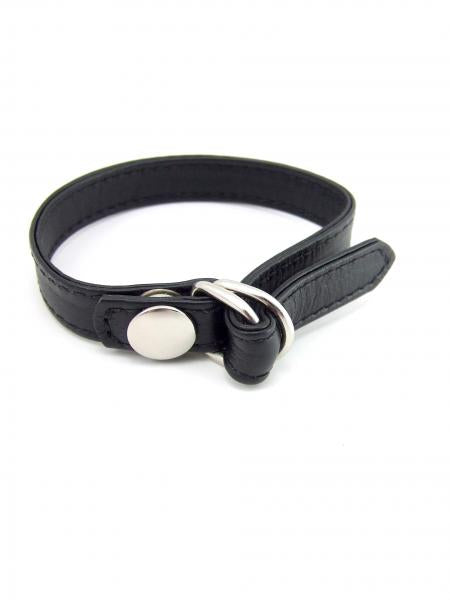 M2M Cock Ring Leather D-Ring Snap Release Black