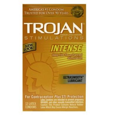 Trojan Condom Stimulations Intense Ribbed Lubricated 12 Pack | SexToy.com