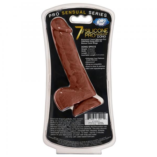 Pro Sensual Premium Silicone Dong with 3 C Rings Brown 7 inches | SexToy.com