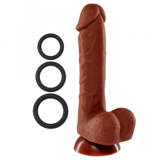 Pro Sensual Premium Silicone Dong with 3 C Rings Brown 7 inches | SexToy.com