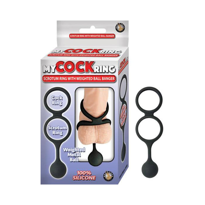 My Cock Ring Scrotum Ring With Weighted Ball Banger Silicone Black | SexToy.com