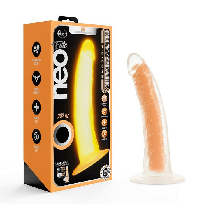 Neo Elite Glow In The Dark 7.5in Dual Density Cock Neon Neon Orange | SexToy.com