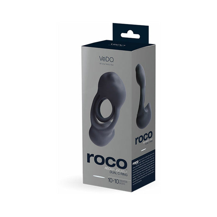 Vedo Roco Rechargeable Dual Motor Vibrating Ring - Just Black | SexToy.com