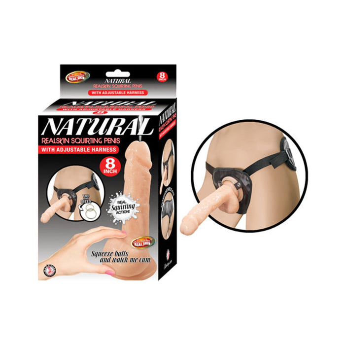 Natural Realskin Squirting Penis 8 inches Beige Harness | SexToy.com