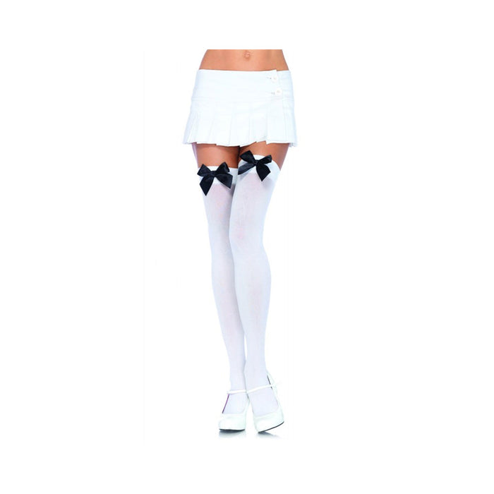 Nylon Over The Knee Bow Accent O/S White/Black | SexToy.com