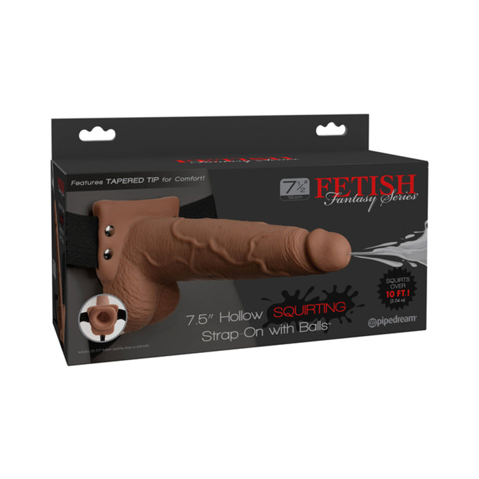 Fetish Fantasy 7.5in Hollow Squirting Strap-on With Balls, Tan | SexToy.com