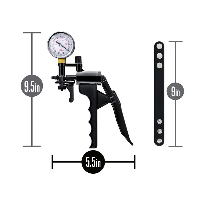 Performance - Gauge Pump Pistol With Silicone Tubing & Silicone Cock Strap - Black | SexToy.com